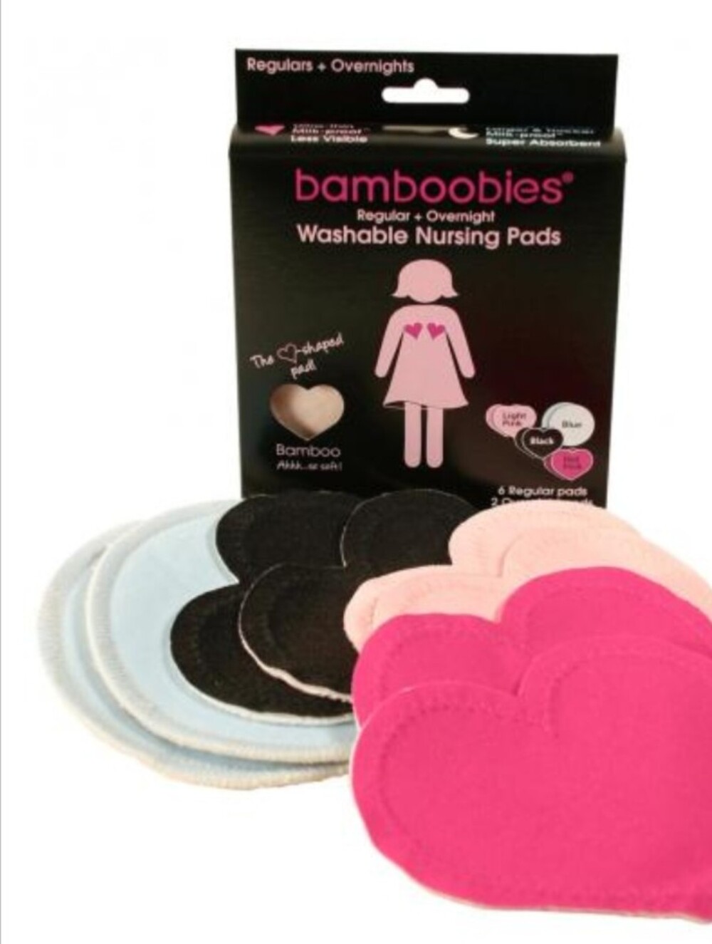 Bamboobies Washable Nursing Pads - Pink, Light Pink, Black, Light Blue